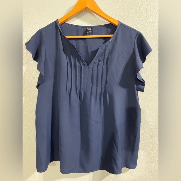 Talbots Tops - Emery Rose Navy Blouse with Pleated Front winged sleeve L